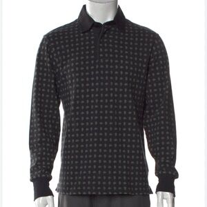 AIMÉ LEON DORE Men's Black Paisley Patterned Long Sleeve Polo Rugby Shirt Size M